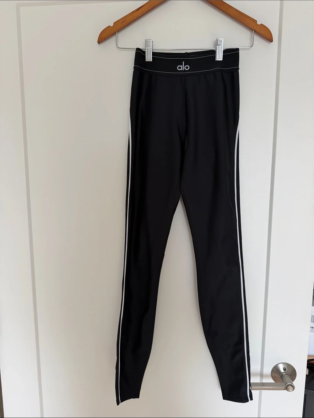 ALO Yoga Kids Black Leggings with White Side Stripes